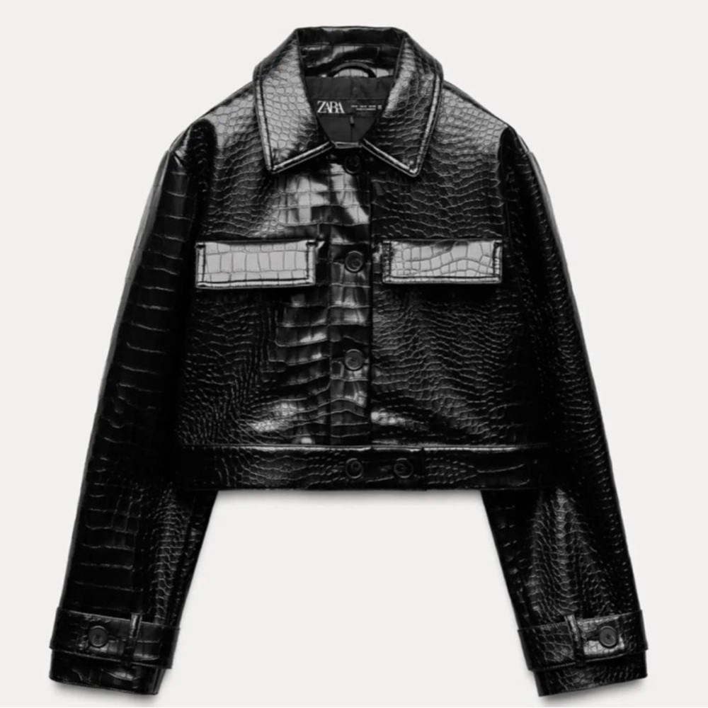 ZARA Croc Embossed Black Faux Leather Jacket